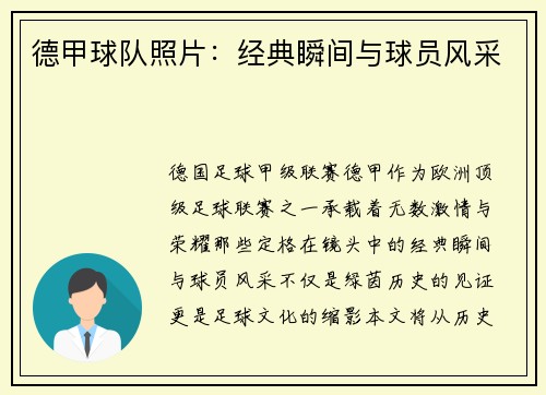 德甲球队照片：经典瞬间与球员风采